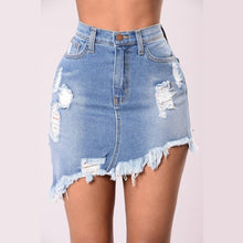 Load image into Gallery viewer, Shredded Denim Mini Skirt