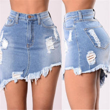 Load image into Gallery viewer, Shredded Denim Mini Skirt