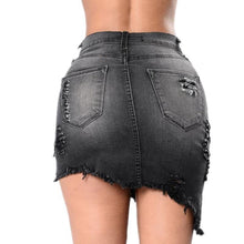 Load image into Gallery viewer, Shredded Denim Mini Skirt