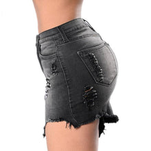Load image into Gallery viewer, Shredded Denim Mini Skirt