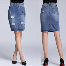 Load image into Gallery viewer, Shredded Pencil Denim Skirt
