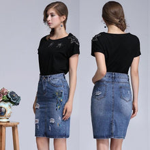 Load image into Gallery viewer, Shredded Pencil Denim Skirt