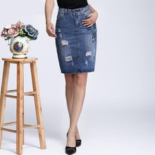Load image into Gallery viewer, Shredded Pencil Denim Skirt