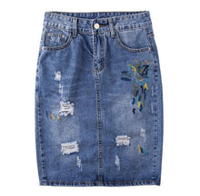 Load image into Gallery viewer, Shredded Pencil Denim Skirt