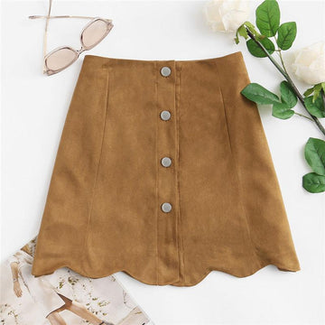 Scallop Hem Suede Skirt