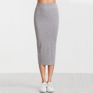 Solid Pencil Elastic Waist Skirt