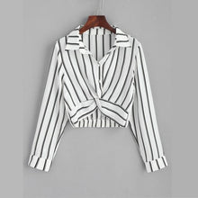 Load image into Gallery viewer, Striped Turn-Down Collar Crop Shirt