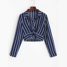 Load image into Gallery viewer, Striped Turn-Down Collar Crop Shirt