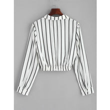 Load image into Gallery viewer, Striped Turn-Down Collar Crop Shirt