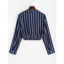 Load image into Gallery viewer, Striped Turn-Down Collar Crop Shirt