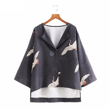 Crane Print Loose Coat