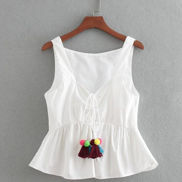 Colorful Ball Decoration Lace-Up Tank Top