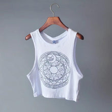 Load image into Gallery viewer, Gothic Sun &amp; Moon Symbol Crop Tank Top