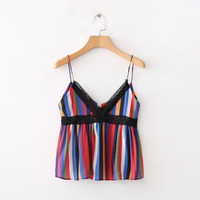 Load image into Gallery viewer, Lace Patchwork Striped Tank Top