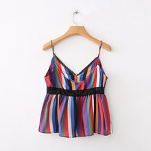 Load image into Gallery viewer, Lace Patchwork Striped Tank Top