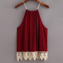 Load image into Gallery viewer, Lace Trimmed Tassel Wine Red Tank Top