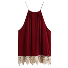 Load image into Gallery viewer, Lace Trimmed Tassel Wine Red Tank Top