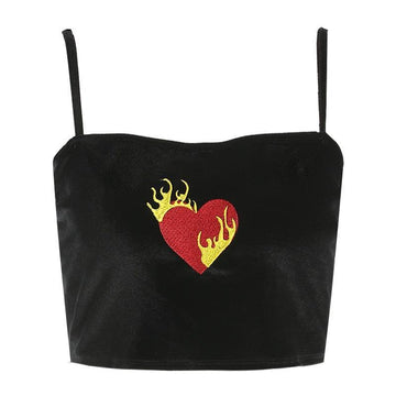 Velvet Embroidery Crop Tank Top