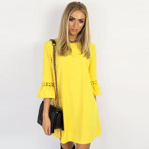 3/4 Flare Sleeve O-Neck Dress