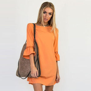 3/4 Flare Sleeve O-Neck Dress