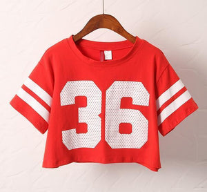 '36' Striped Crop T-Shirt