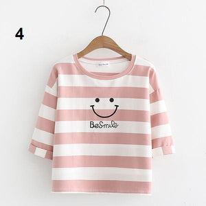 'Be Smile' 3/4 Sleeve Crop T-Shirt