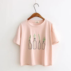 Bottle Plants Embroidery T-Shirt
