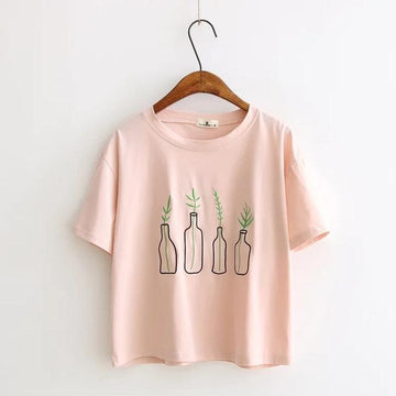 Bottle Plants Embroidery T-Shirt