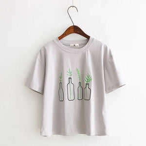 Bottle Plants Embroidery T-Shirt