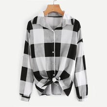 Load image into Gallery viewer, Bow Tie Plaid Turn-Down Collar Shirt