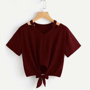 Bow Tie V-Neck T-Shirt