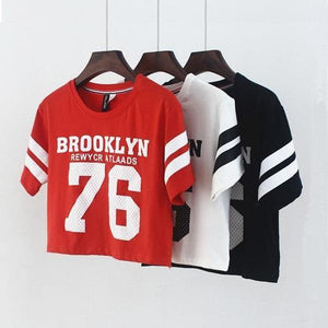 'BROOKLYN 76' Striped Crop T-Shirt