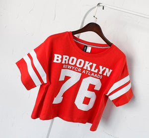 'BROOKLYN 76' Striped Crop T-Shirt