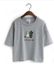 Load image into Gallery viewer, &#39;CAT AND ME&#39; Embroidery T-Shirt (4 Colors)