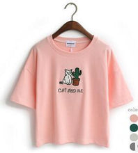 Load image into Gallery viewer, &#39;CAT AND ME&#39; Embroidery T-Shirt (4 Colors)