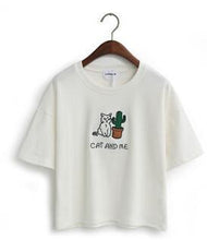 Load image into Gallery viewer, &#39;CAT AND ME&#39; Embroidery T-Shirt (4 Colors)