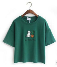 Load image into Gallery viewer, &#39;CAT AND ME&#39; Embroidery T-Shirt (4 Colors)