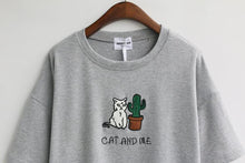 Load image into Gallery viewer, &#39;CAT AND ME&#39; Embroidery T-Shirt (4 Colors)