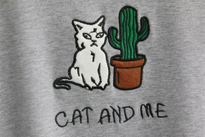 'CAT AND ME' Embroidery T-Shirt (4 Colors)