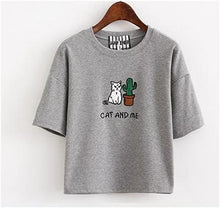Load image into Gallery viewer, Cat &amp; Cactus Embroidery T-Shirt
