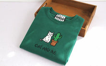Load image into Gallery viewer, Cat &amp; Cactus Embroidery T-Shirt