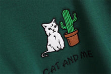 Load image into Gallery viewer, Cat &amp; Cactus Embroidery T-Shirt