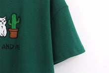 Load image into Gallery viewer, Cat &amp; Cactus Embroidery T-Shirt