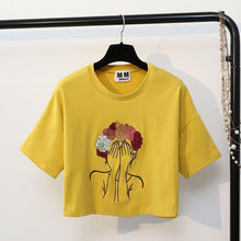 Load image into Gallery viewer, Character Embroidery Crop T-Shirt