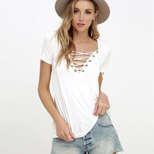 Load image into Gallery viewer, Deep V-Neck Lace-Up T-Shirt