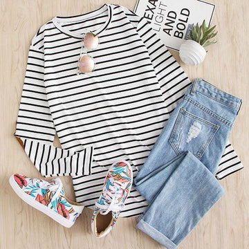 Elbow Patchwork Striped T-Shirt