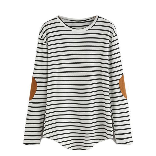 Elbow Patchwork Striped T-Shirt