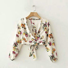 Load image into Gallery viewer, Floral Bow Tie Crop Blouse