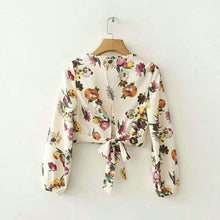 Load image into Gallery viewer, Floral Bow Tie Crop Blouse