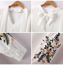 Load image into Gallery viewer, Floral Embroidery Bow Tie Blouse